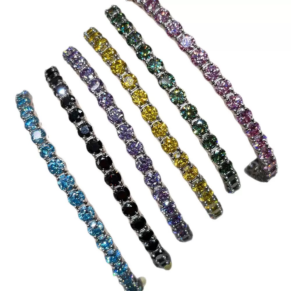 Colored Round-Stone Moissanite Tennis Bracelet in 925 sterling silver with moissanite
