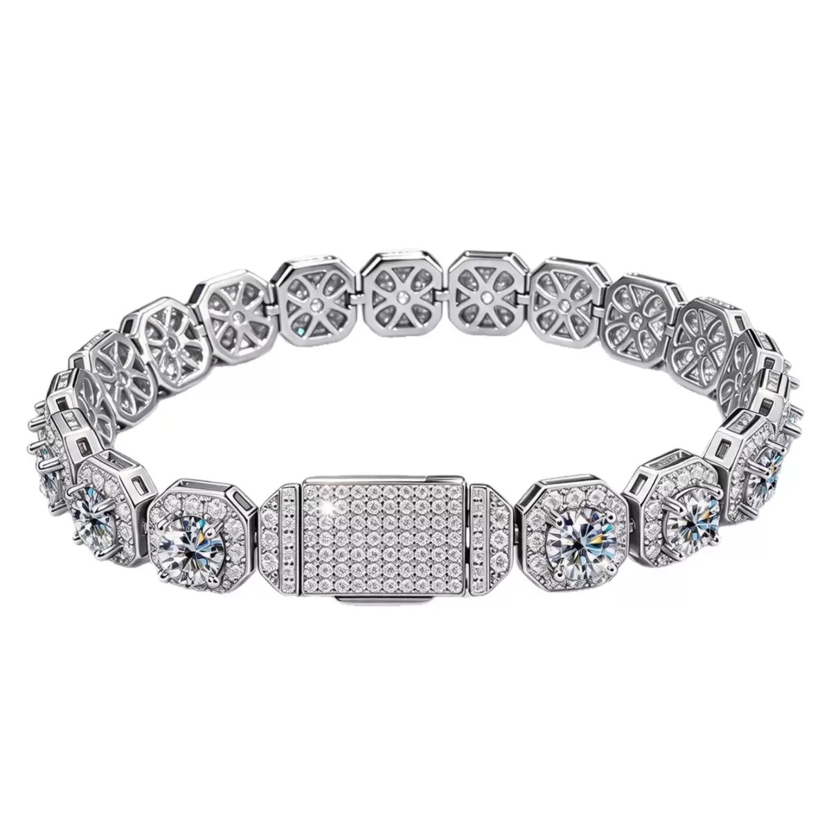 Rounded-Octagon Halo Moissanite Bracelet in 925 sterling silver with moissanite
