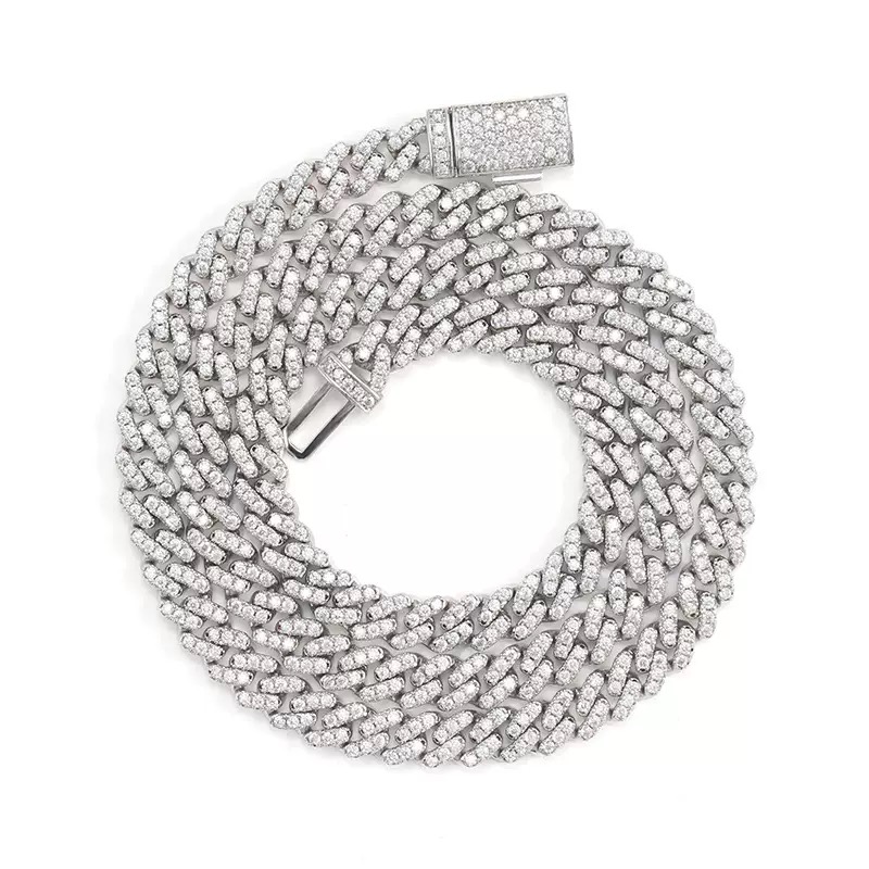 6mm Moissanite Cuban Link Chain in 925 Sterling Silver in 925 sterling silver with moissanite