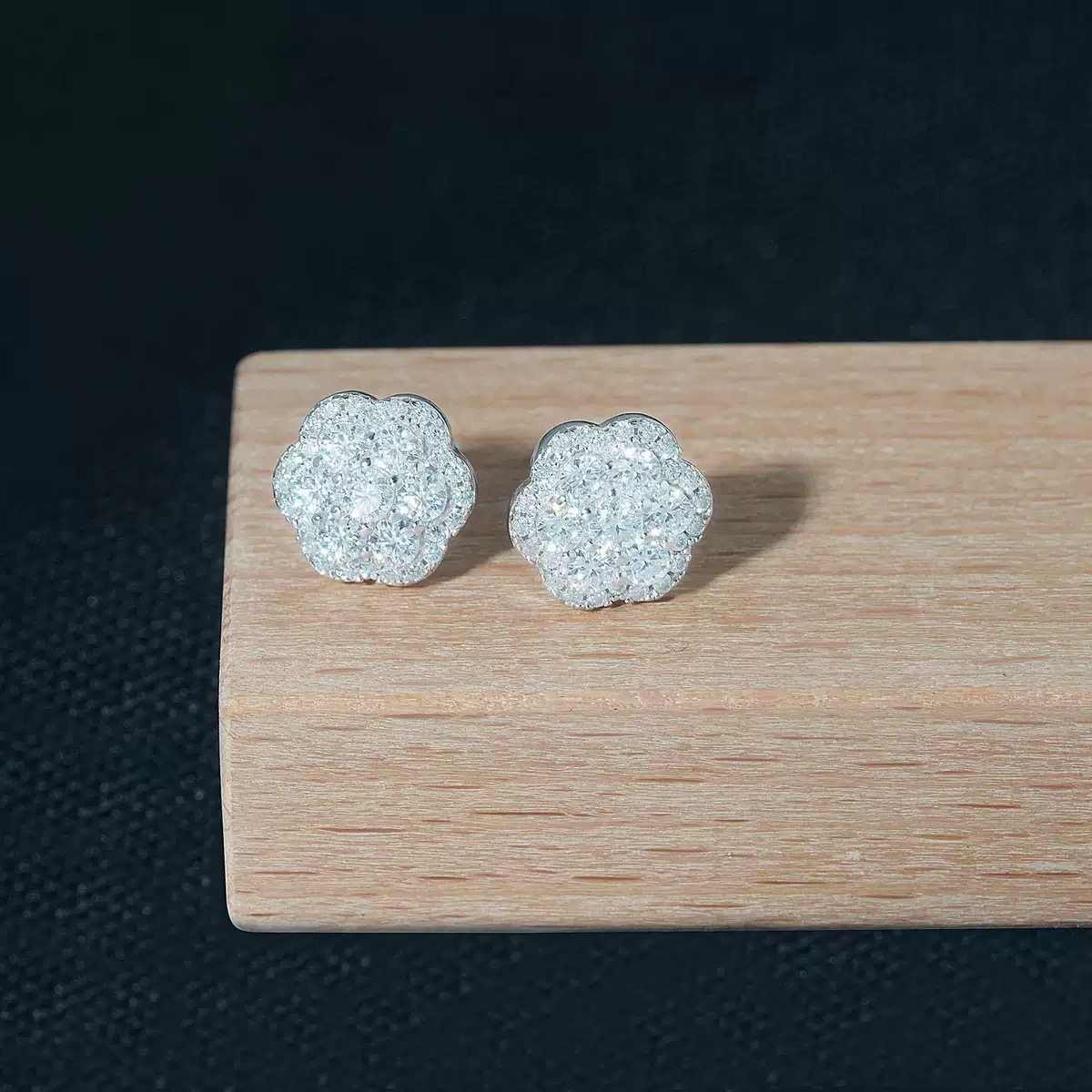 Floral Halo Moissanite Stud Earrings in 925 sterling silver with moissanite