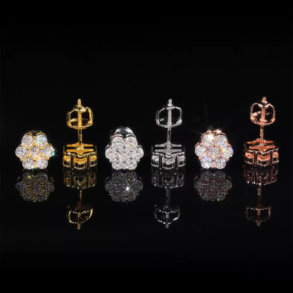 Seven-Stone Flower Cluster Moissanite Stud Earrings in 925 sterling silver with moissanite