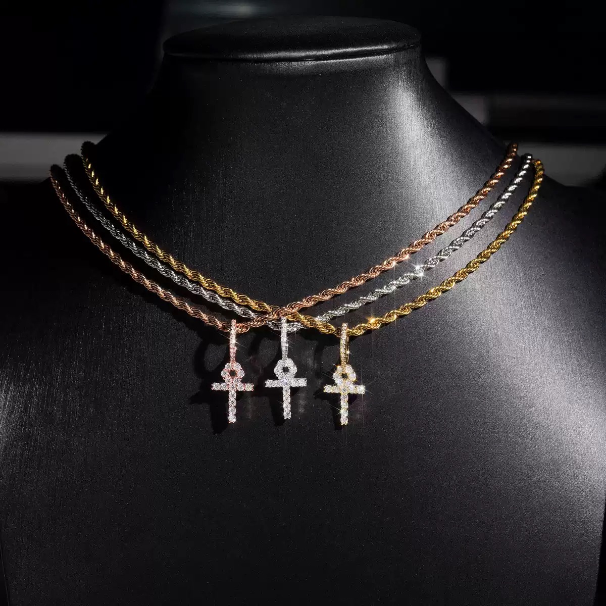 Mini Ankh Moissanite Pendant in 925 sterling silver with moissanite
