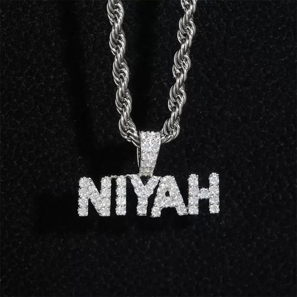 NIYAH Lettering Moissanite Pendant in 925 sterling silver with moissanite