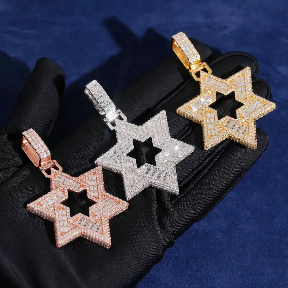 Open Six-Point Star Moissanite Pendant in 925 sterling silver with moissanite