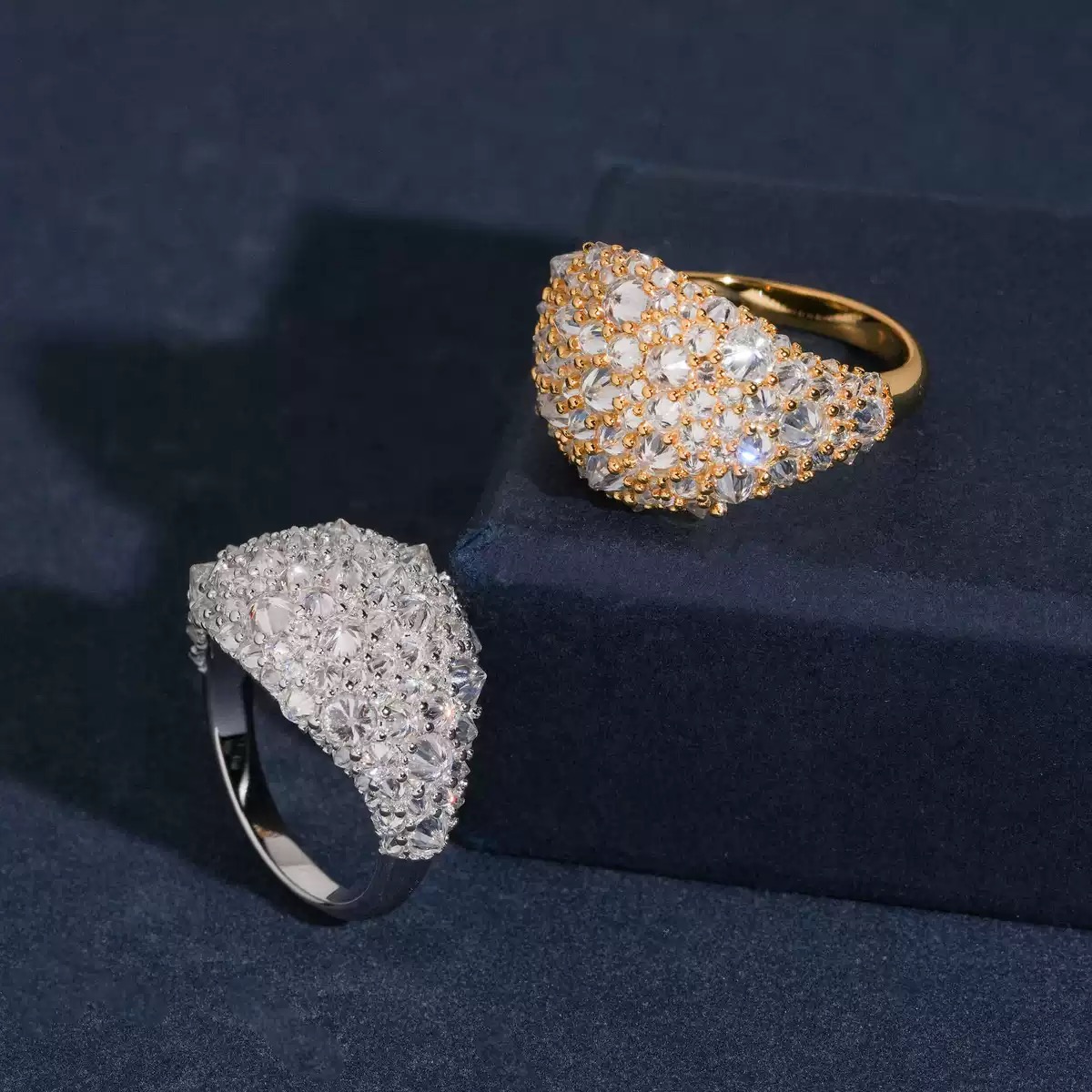 Round-Stone Cluster Moissanite Dome Ring in 925 sterling silver with moissanite