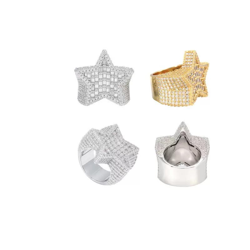 Baguette-Style Five-Point Star Moissanite Ring in 925 sterling silver with moissanite