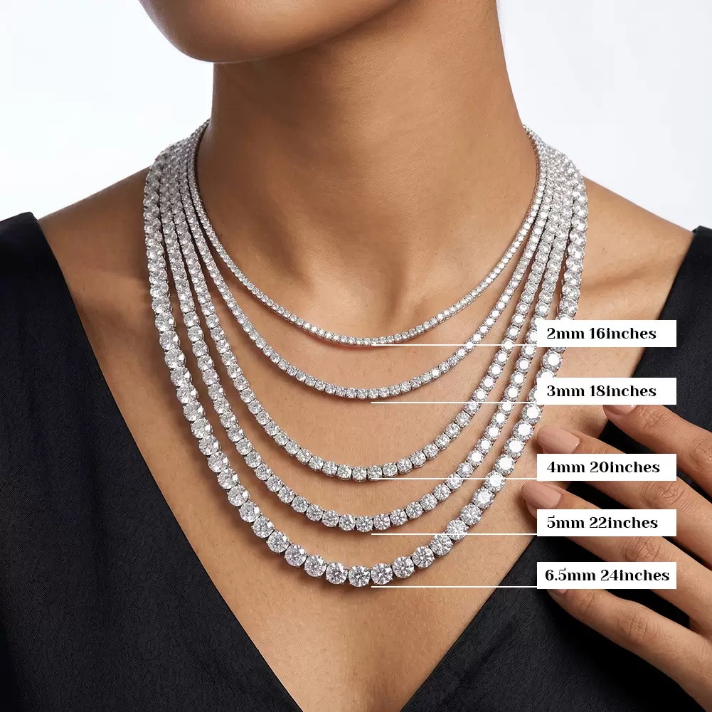 6.5mm Moissanite Tennis Necklace in 925 Sterling Silver in 925 sterling silver with moissanite